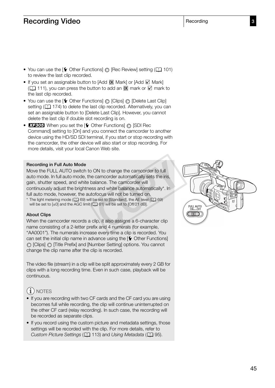 Cop y | Canon XF305 User Manual | Page 45 / 206