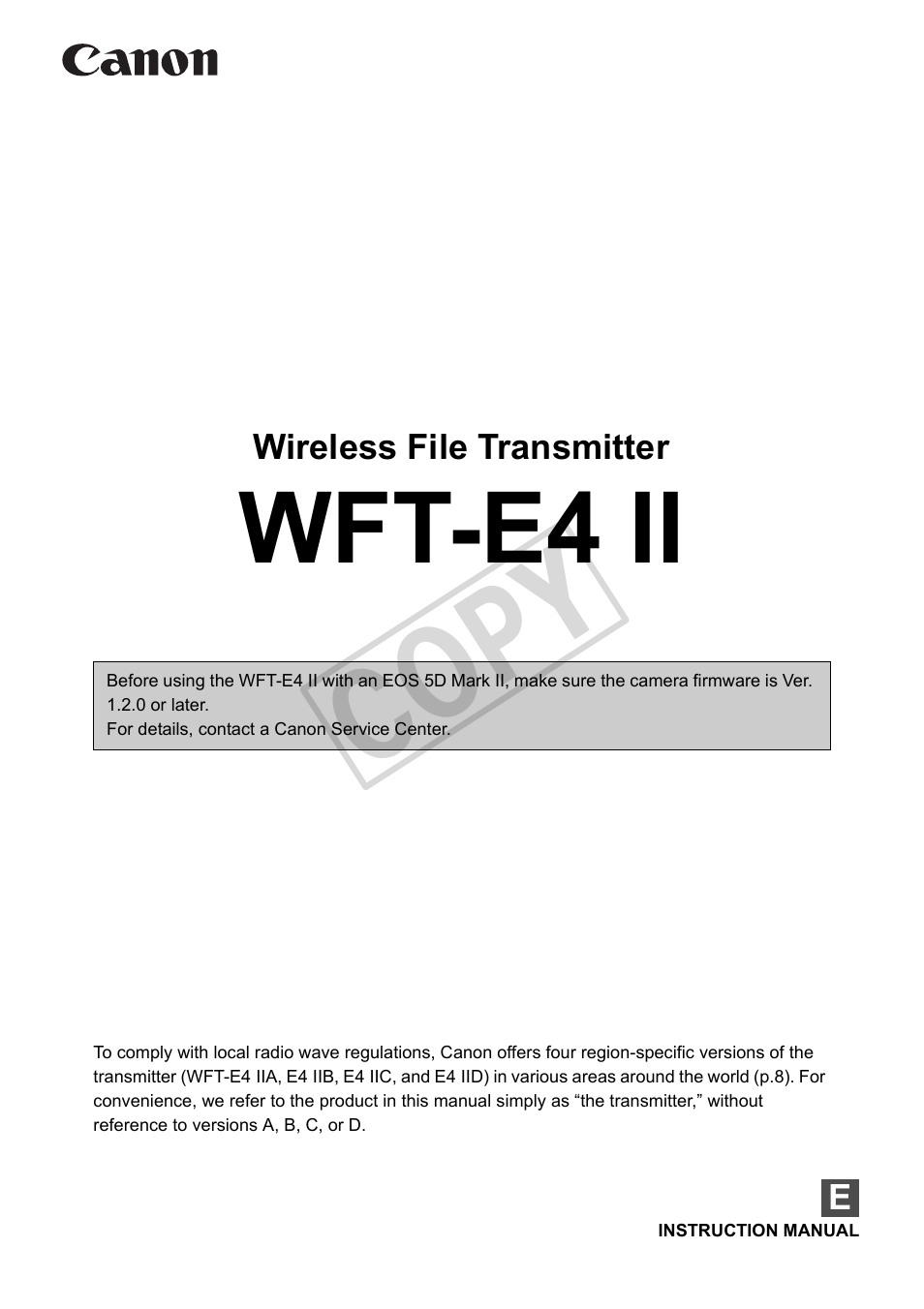 Canon Wireless File Transmitter WFT-E4 II A User Manual | 128 pages
