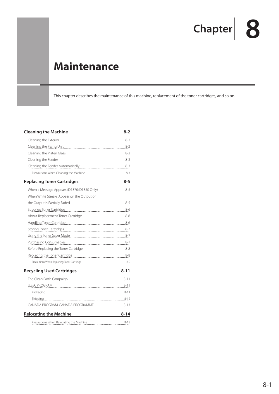 Maintenance, P.8-1, Chapter | Canon imageCLASS D1350 User Manual | Page 123 / 174