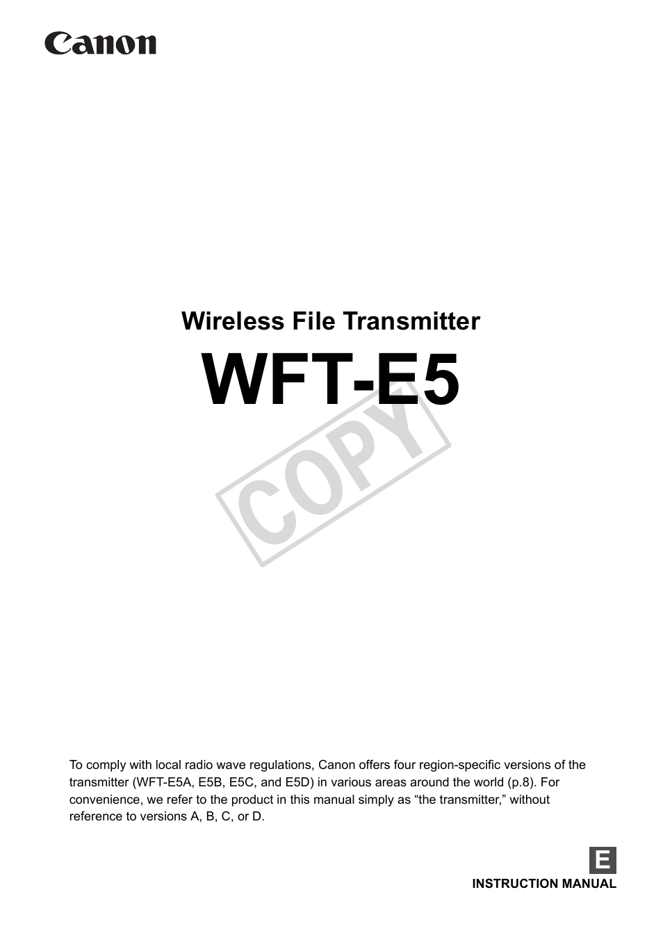 Canon Wireless Transmitter WFT-E5A User Manual | 132 pages