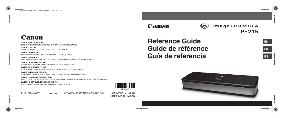 Canon imageFORMULA P-215 Scan-tini Personal Document Scanner User Manual | 55 pages