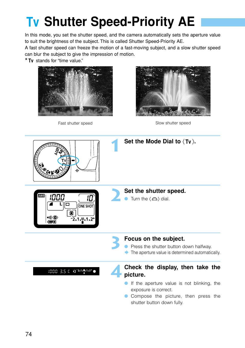 Shutter speed-priority ae | Canon EOS D30 User Manual | Page 74 / 152