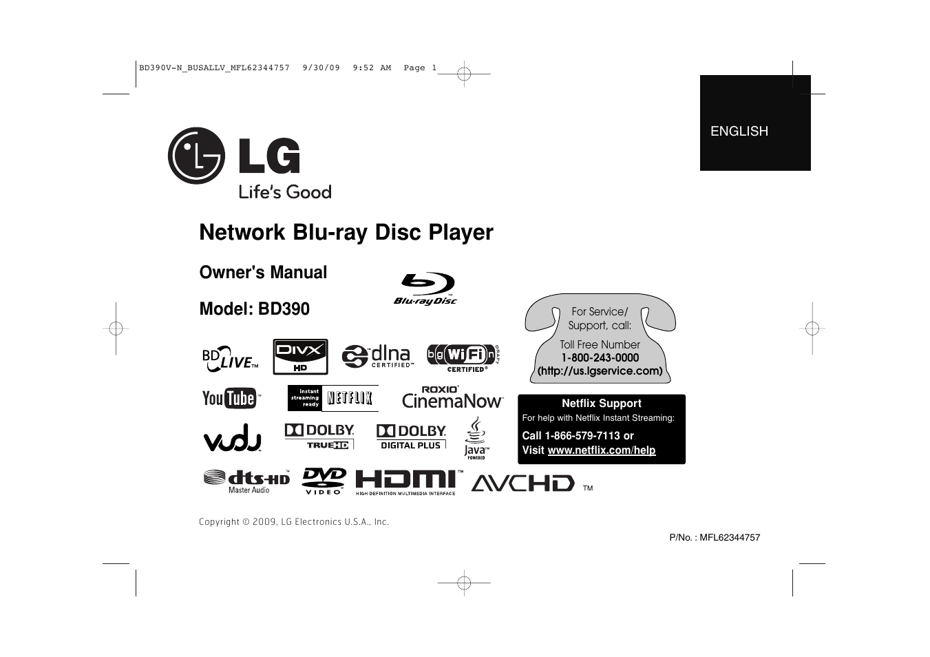LG BD390 User Manual | 76 pages
