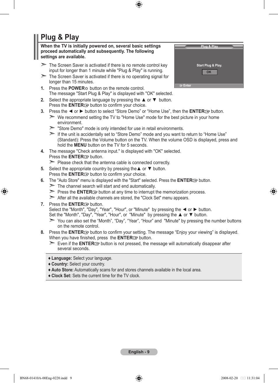Plug & play | Samsung LE46A551P2R User Manual | Page 11 / 629