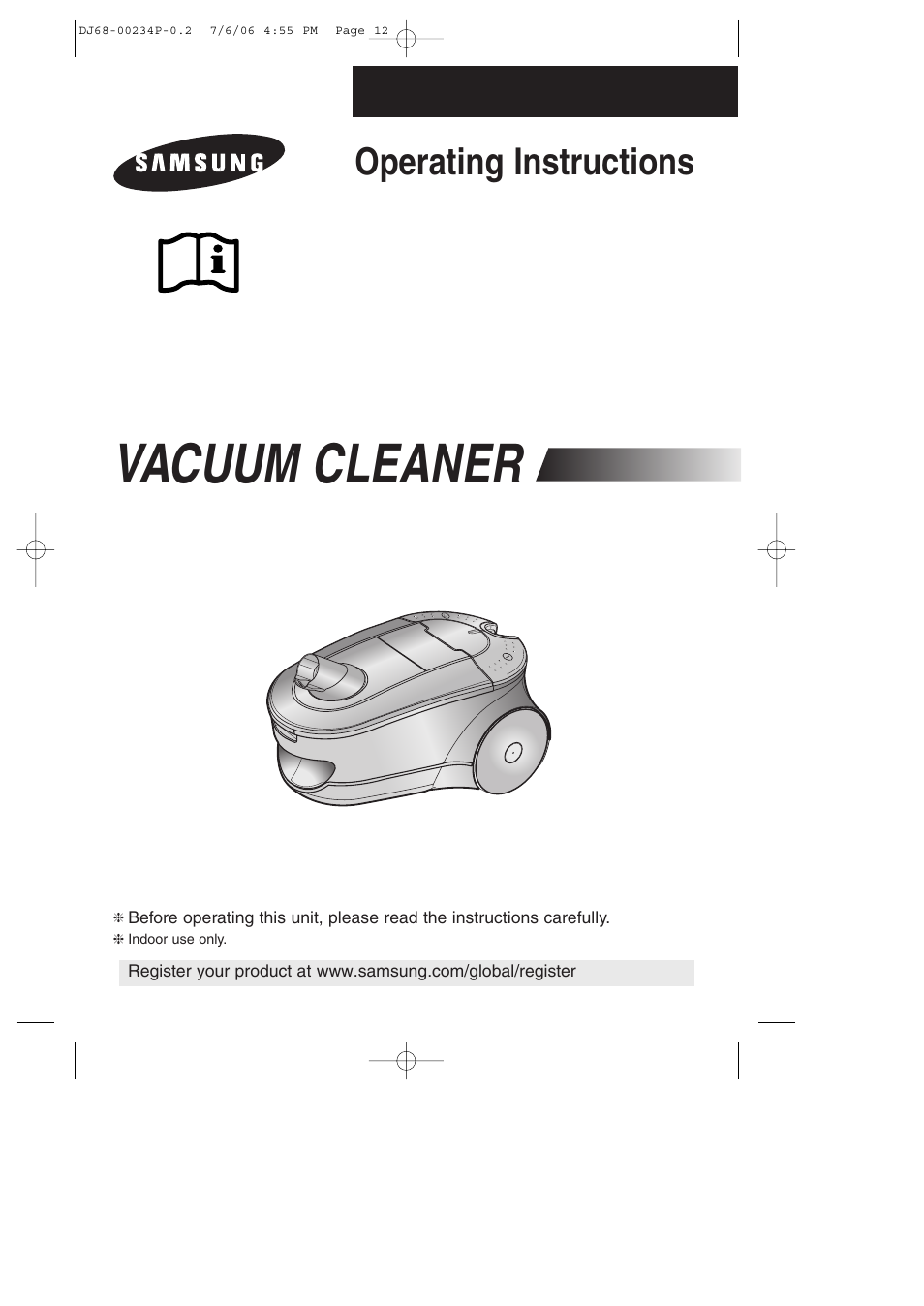 Cover, Vacuum cleaner, Operating instructions | Samsung SC7840 User Manual | Page 12 / 56