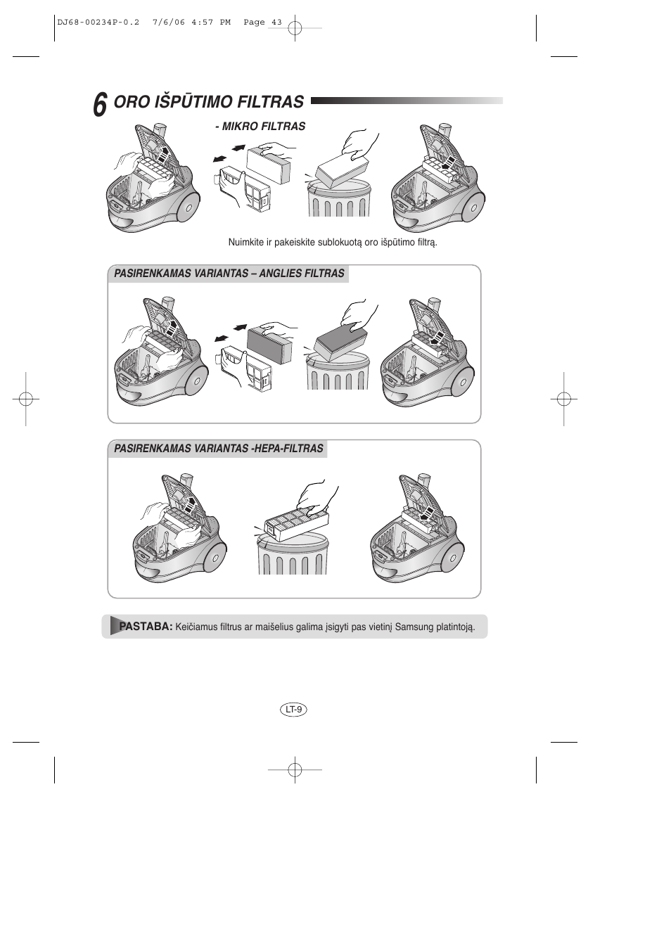 Oro išpìtimo filtras | Samsung SC7840 User Manual | Page 43 / 56