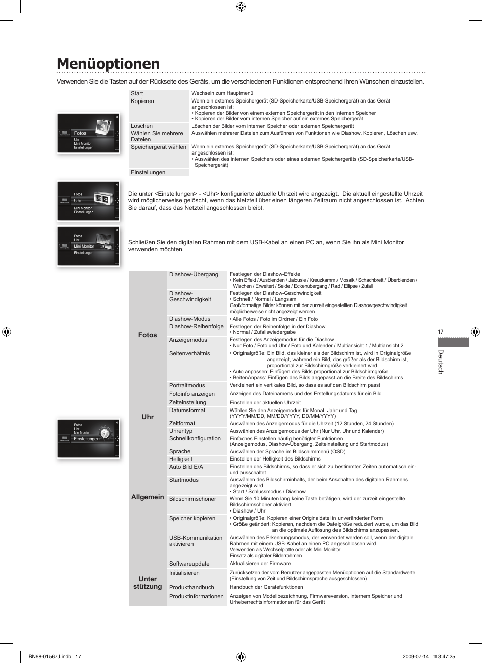 Menüoptionen | Samsung SPF-107H User Manual | Page 17 / 72