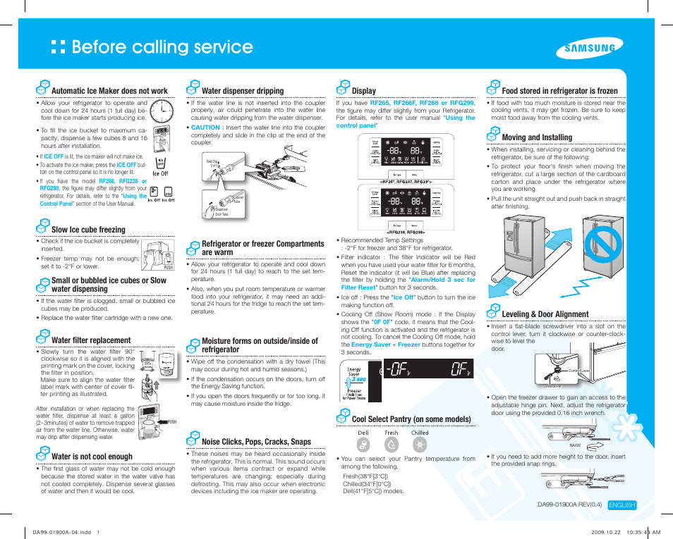 Samsung RF267AERS-XAA User Manual | 1 page