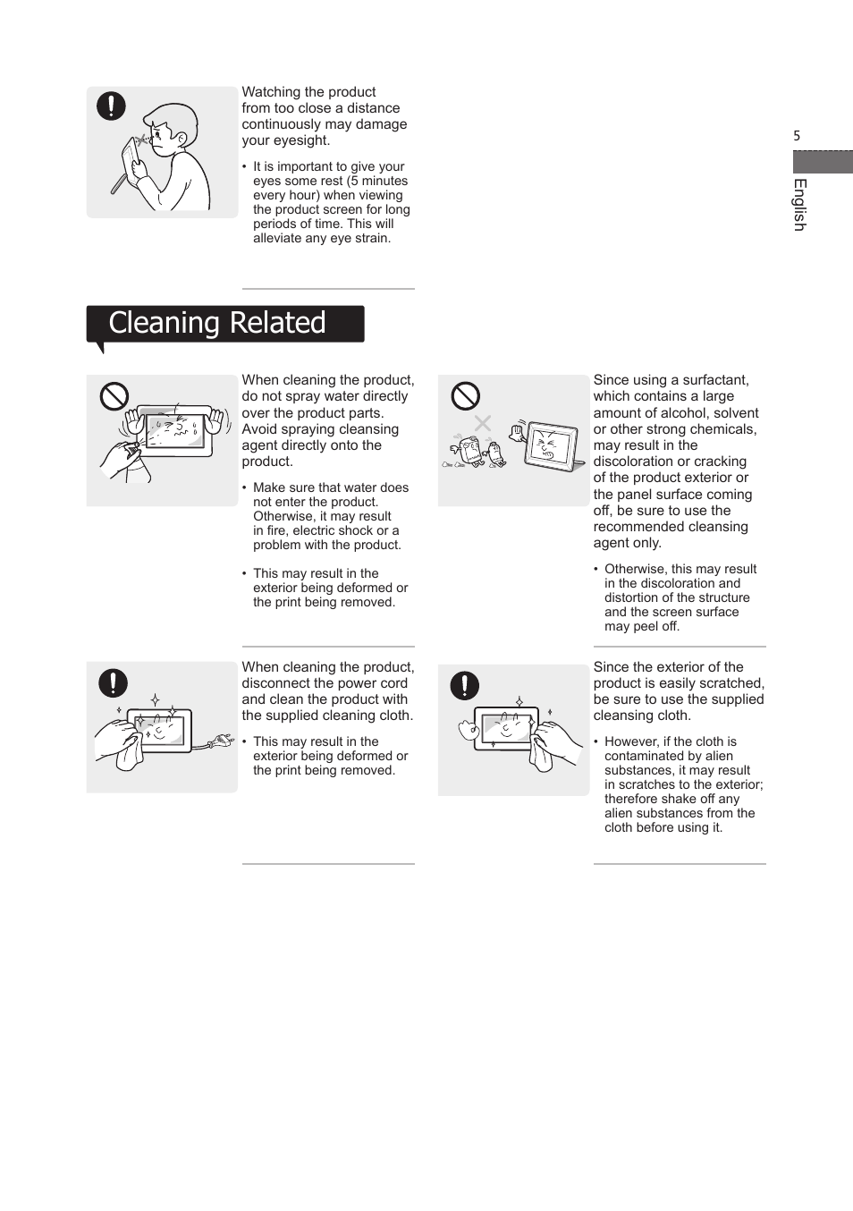 Cleaning related | Samsung LP07TSLSBT-ZA User Manual | Page 6 / 13