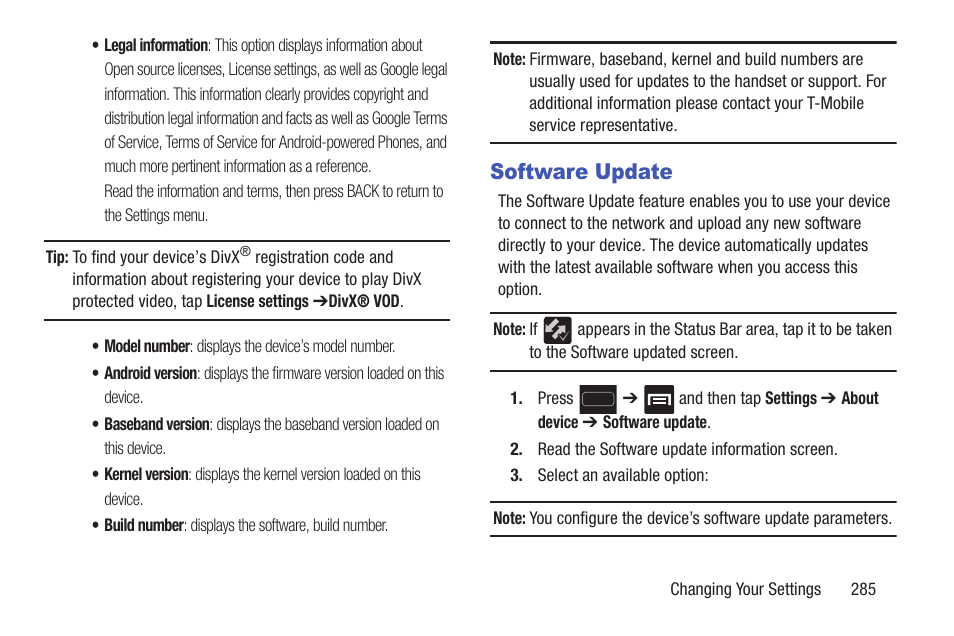 Software update | Samsung SGH-T699DABTMB User Manual | Page 291 / 344