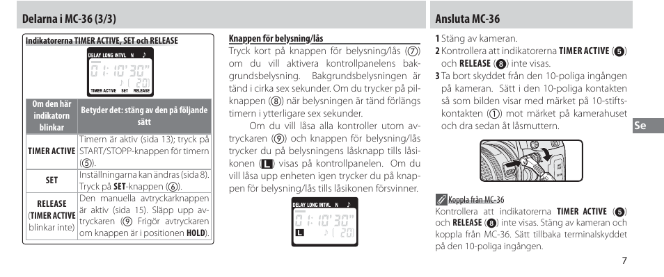 Knappen för belysning/lås, Ansluta mc-36 | Nikon Autre-télécommande User Manual | Page 99 / 236