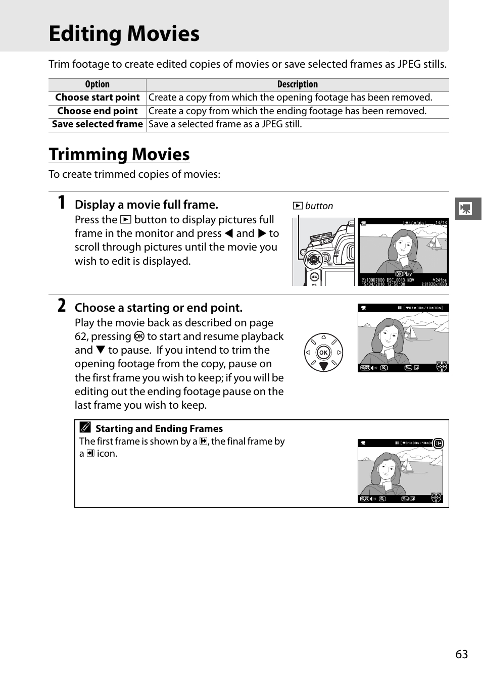 Editing movies, Trimming movies | Nikon D7000 User Manual | Page 83 / 348