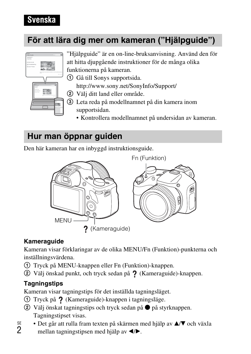 Svenska, För att lära dig mer om kameran (”hjälpguide”), Hur man öppnar guiden | Sony DSC-HX400V User Manual | Page 404 / 539