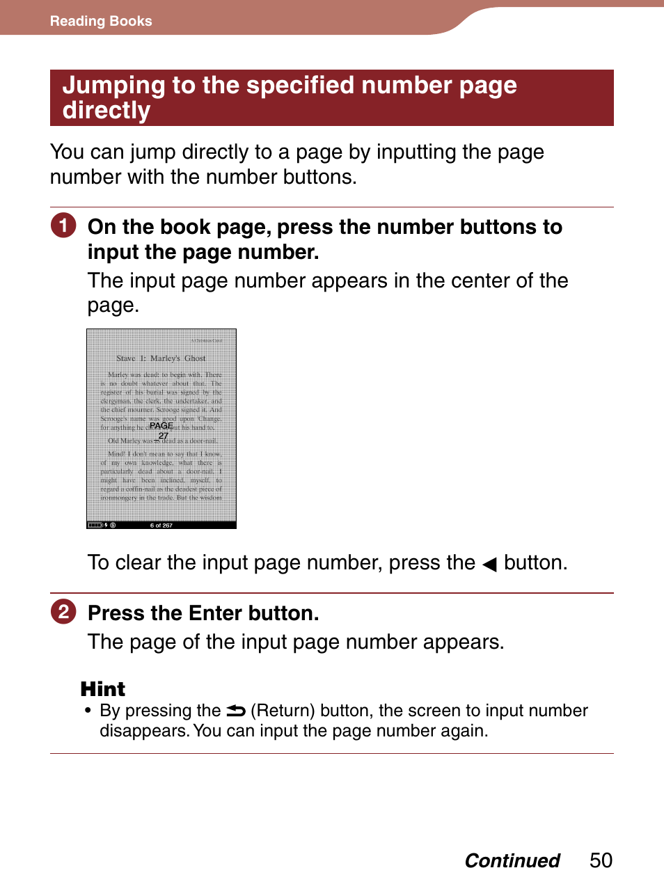 Jumping to the specified number page directly | Sony PRS-300LC User Manual | Page 50 / 92