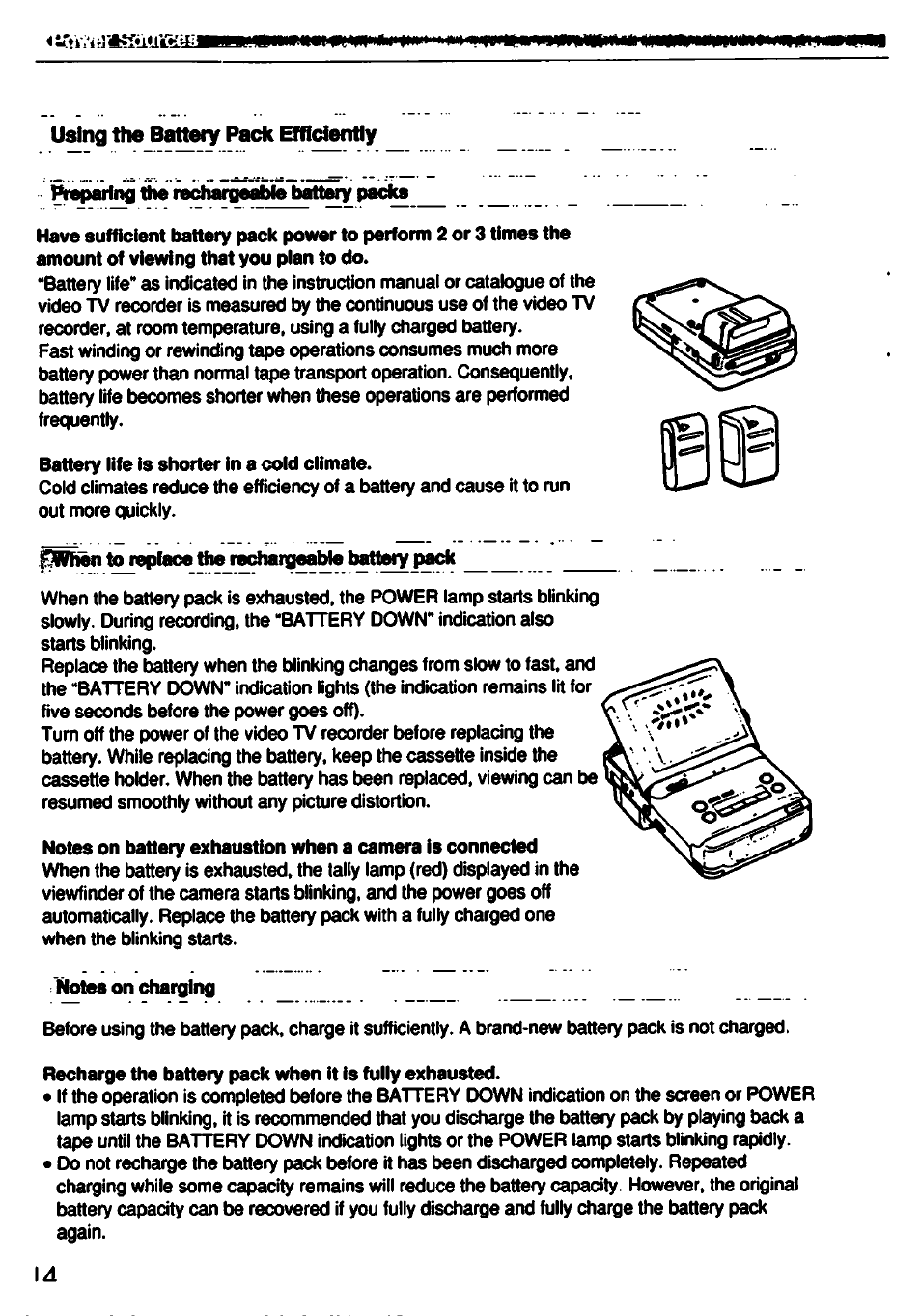 Using the battery pack efficiently | Sony GV-500 User Manual | Page 14 / 84