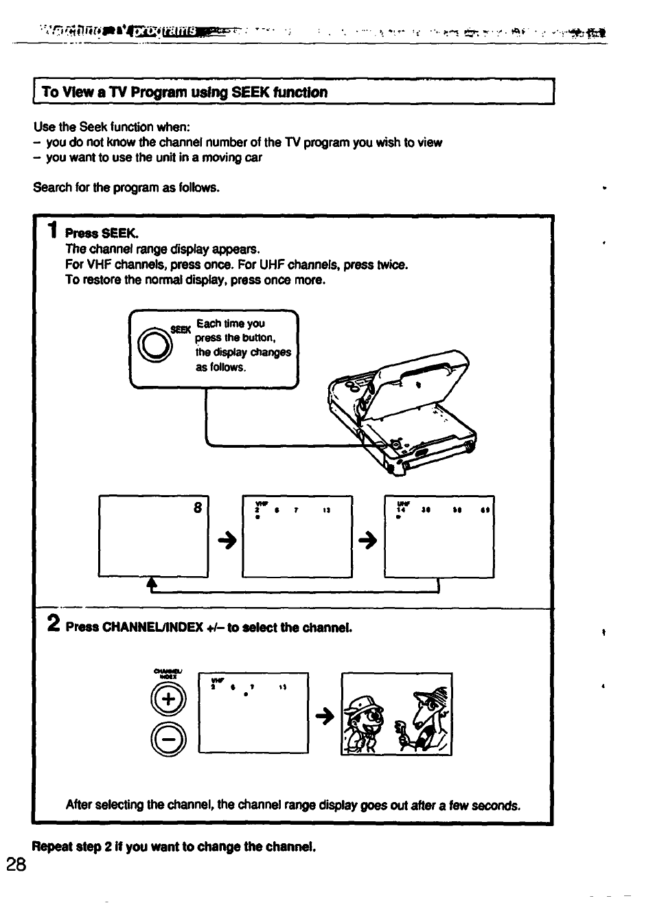 To view a tv program using seek function | Sony GV-500 User Manual | Page 28 / 84