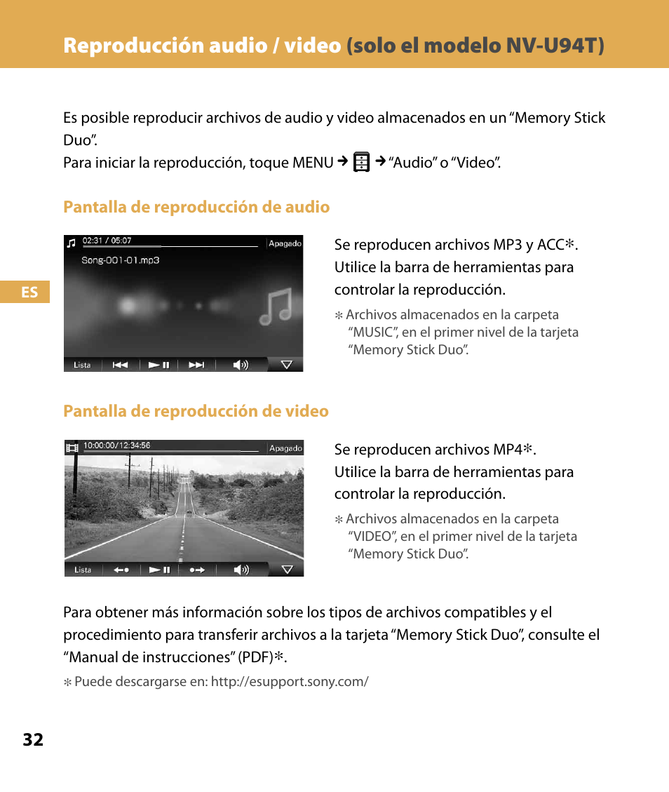 Reproducción audio / video, Solo el modelo nv-u94t) | Sony NV-U84 User Manual | Page 100 / 104