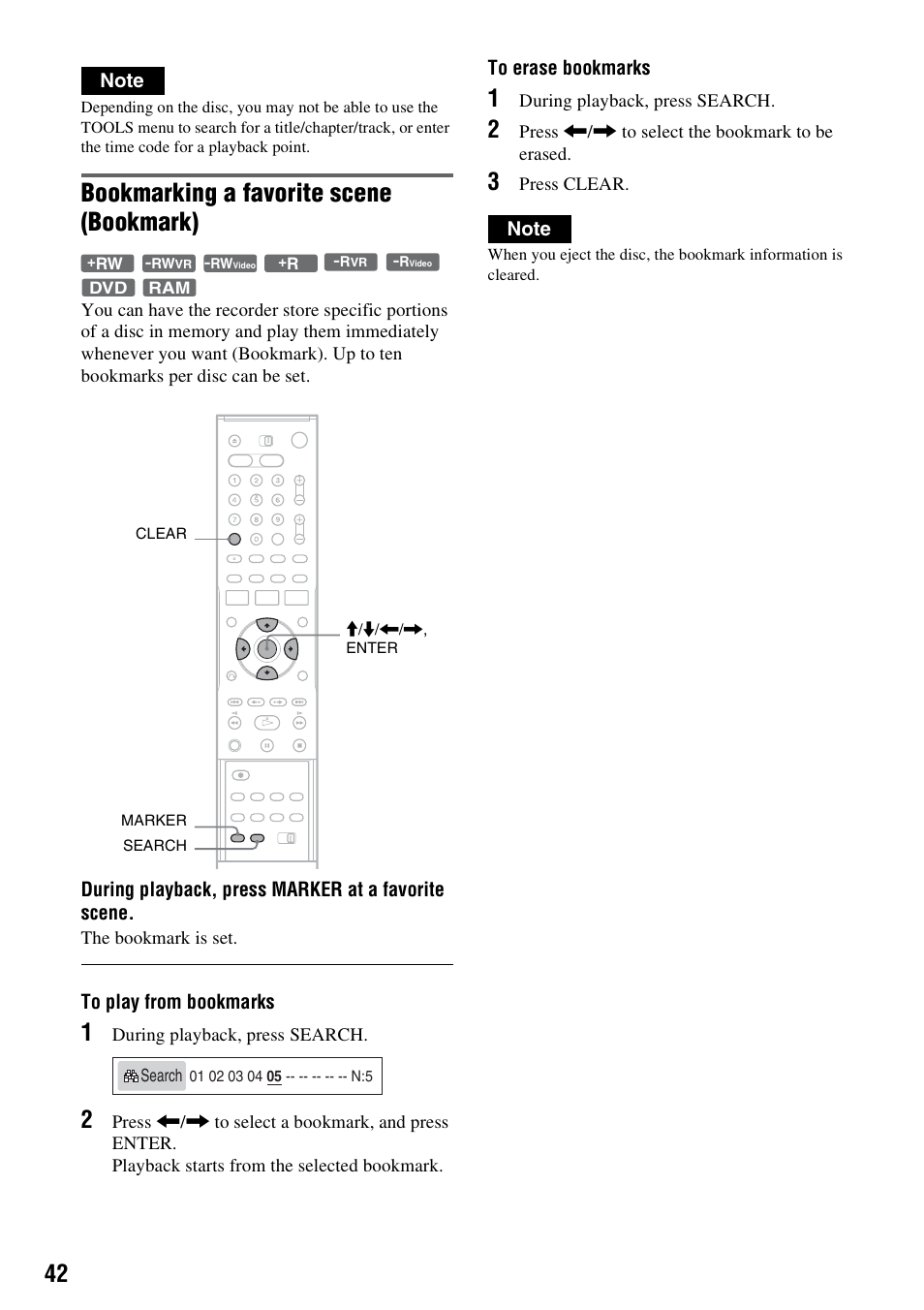 Bookmarking a favorite scene (bookmark) | Sony RDR-VX521 User Manual | Page 42 / 132