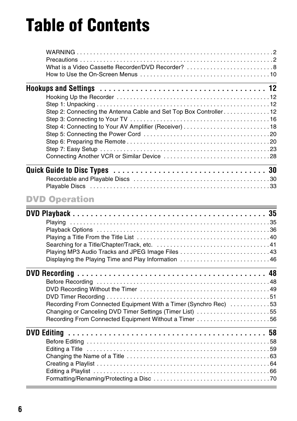 Sony RDR-VX521 User Manual | Page 6 / 132