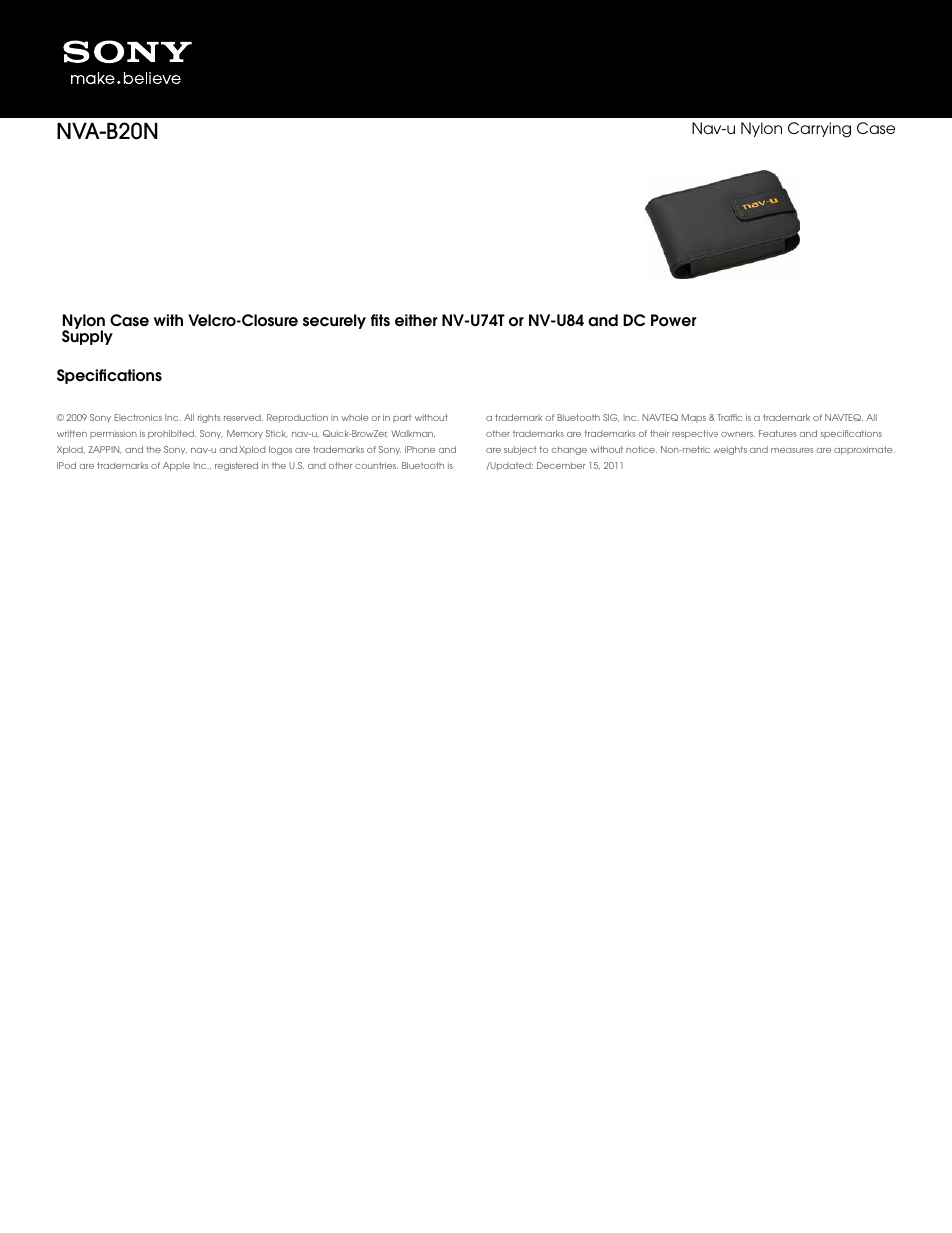 Sony NVA-B20N User Manual | 1 page