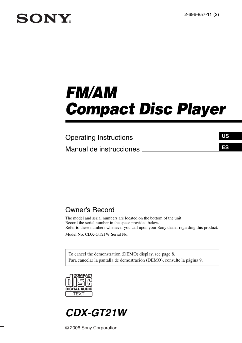 Sony CDX-GT21W User Manual | 32 pages