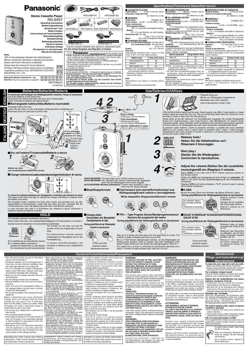 Panasonic RQSX57 User Manual | 4 pages