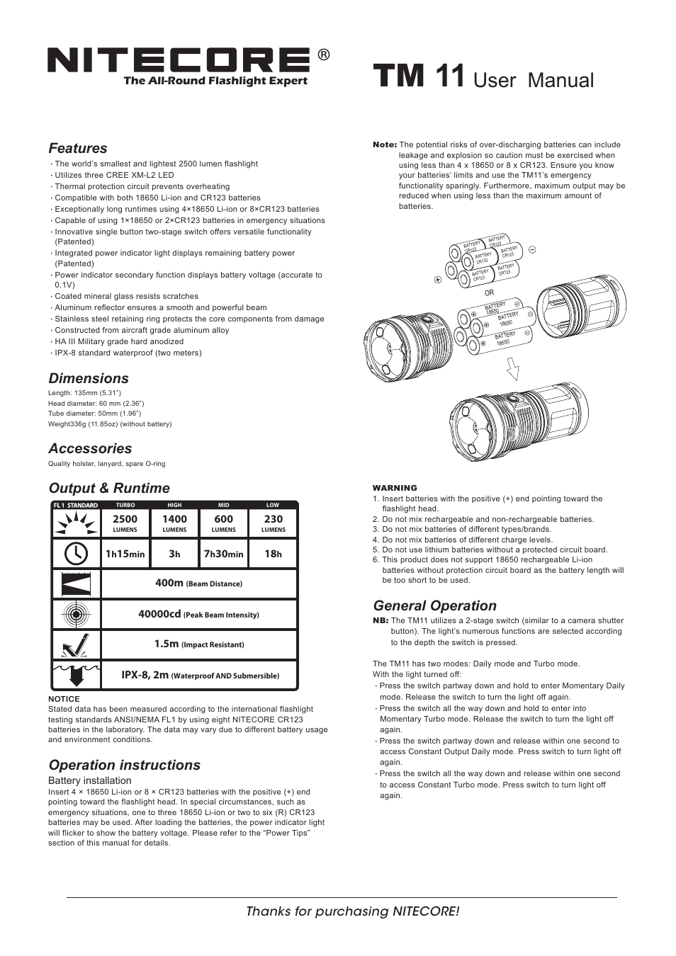 NITECORE TM11 User Manual | 2 pages
