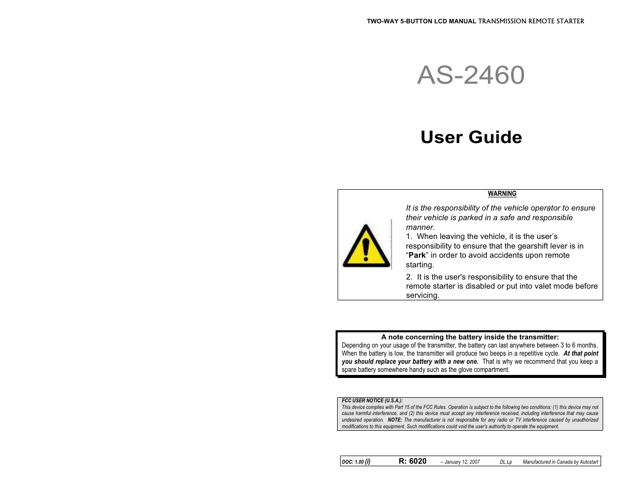 Autostart AS-2460 User Manual | 10 pages