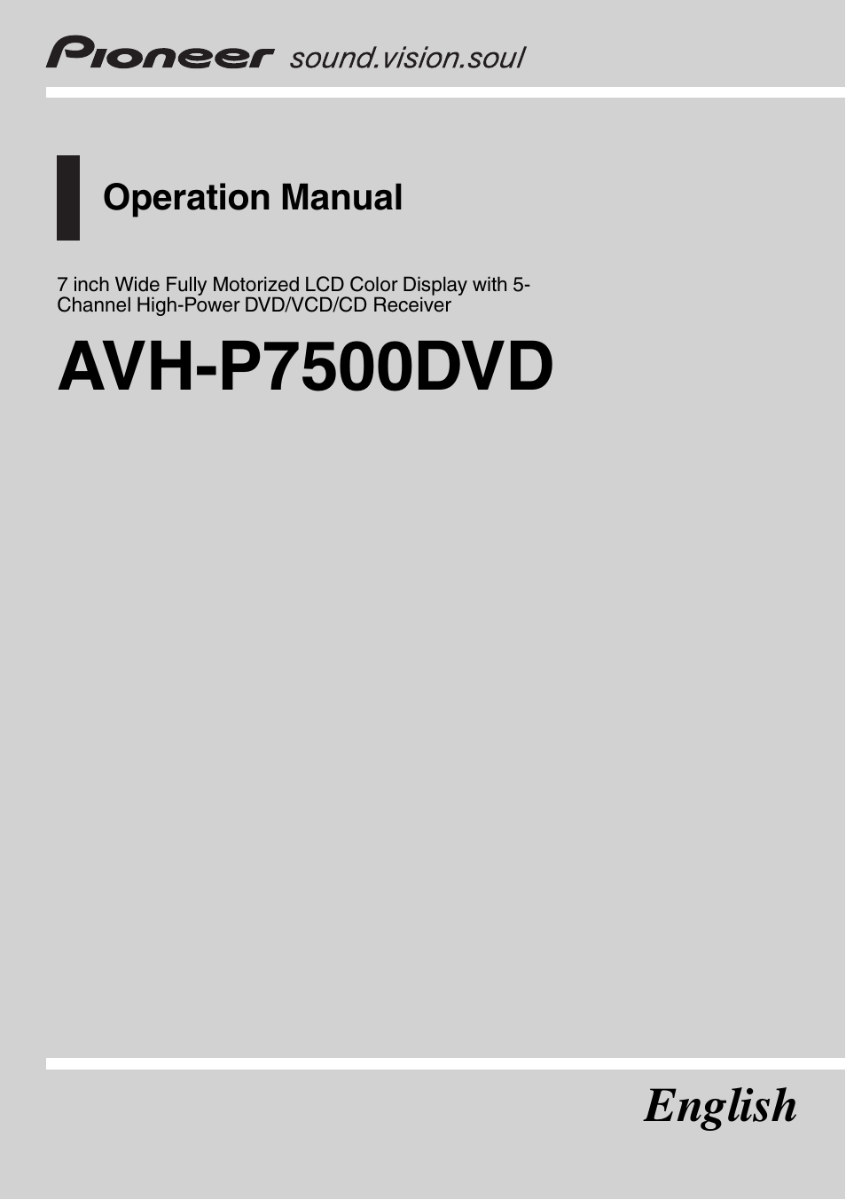 Pioneer AVH-P7500DVD User Manual | 116 pages