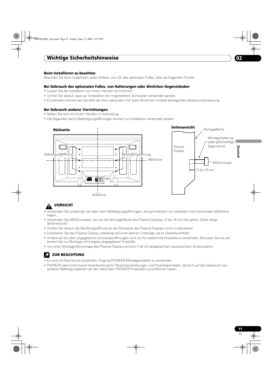 Wichtige sicherheitshinweise 02 | Pioneer PDP-506XDE User Manual | Page 167 / 236