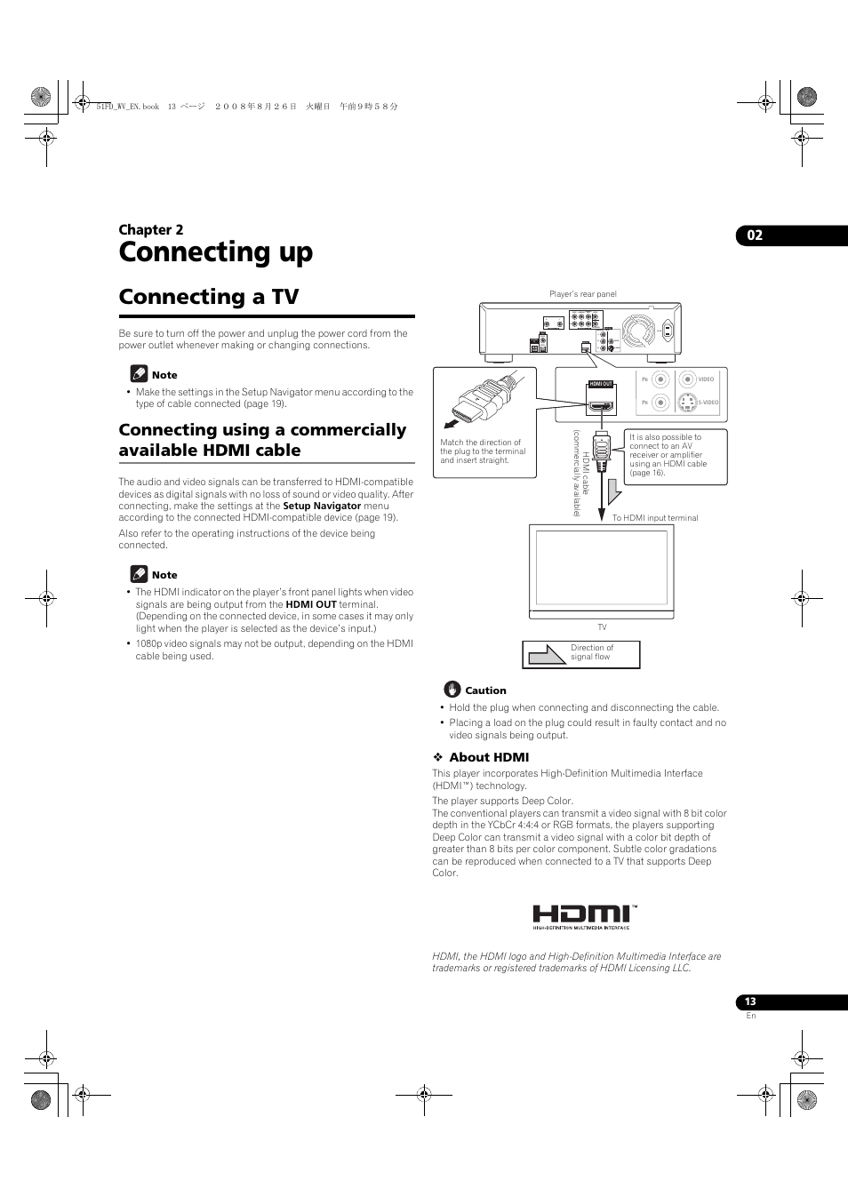 Connecting a tv, Connecting up, 02 chapter 2 | Pioneer BDP-51FD User Manual | Page 13 / 72