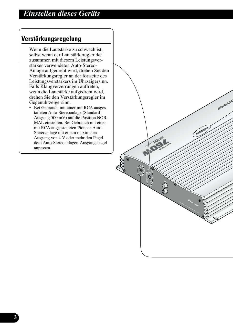 Einstellen dieses geräts, Verstärkungsregelung | Pioneer GM-X962 User Manual | Page 24 / 64