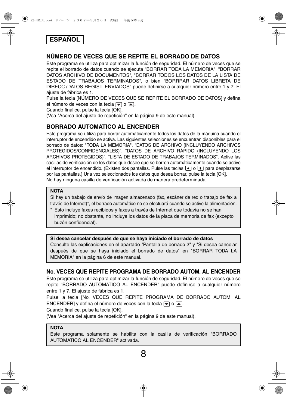 Español | Sharp Funkcja identyfikacji użytkownika User Manual | Page 22 / 184