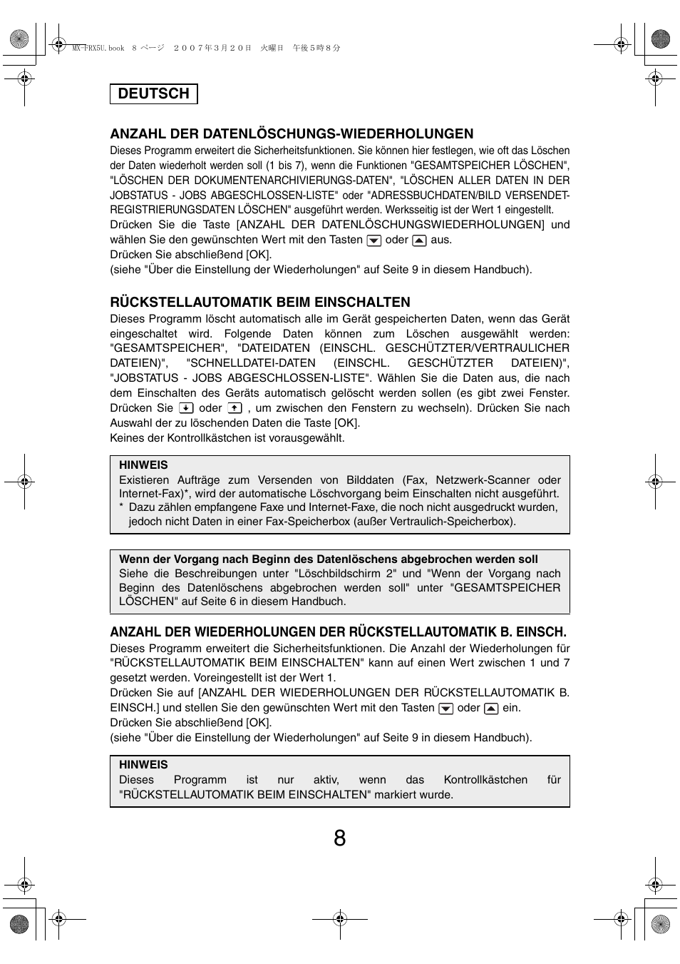 Deutsch | Sharp Funkcja identyfikacji użytkownika User Manual | Page 46 / 184