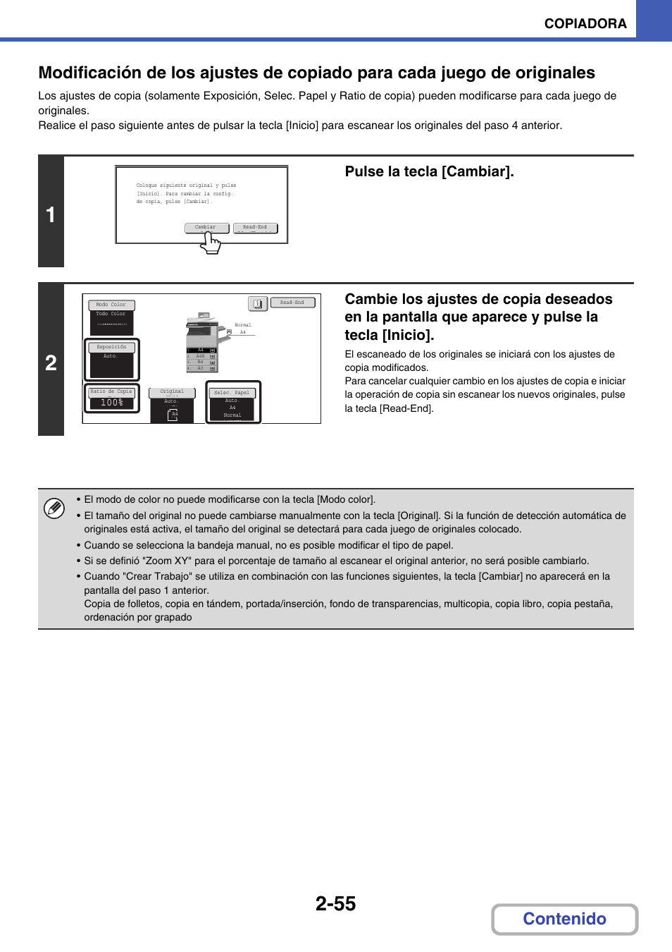Pulse la tecla [cambiar, Copiadora | Sharp MX-2614N User Manual | Page 167 / 839