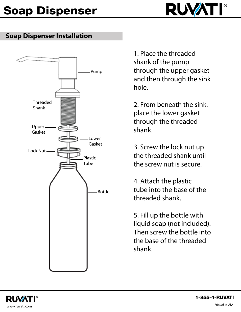 Ruvati Soap Dispenser User Manual | 1 page