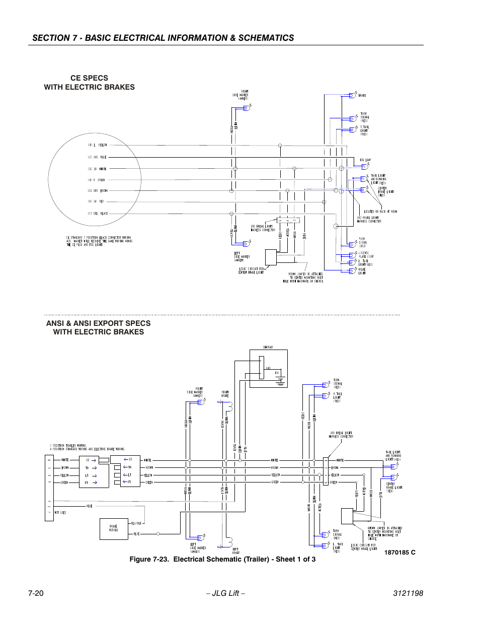 Electrical schematic (trailer) - sheet 1 of 3 -20 | JLG T350 Service Manual User Manual | Page 216 / 230