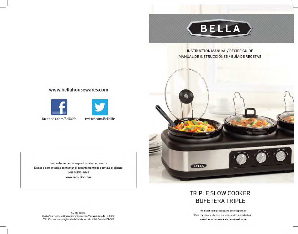 BELLA 90048 3 x 2.5QT Triple Slow Cooker with Lid Rests User Manual | 29 pages