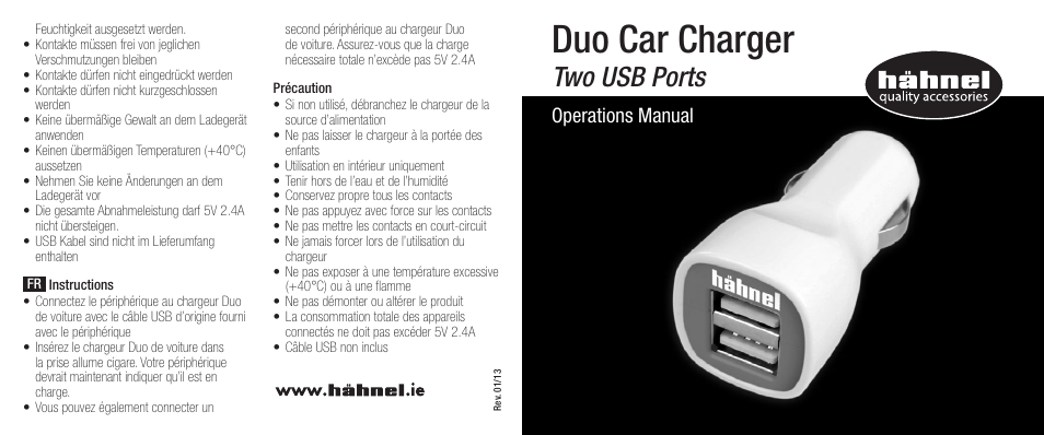 Hahnel Duo Car Charger User Manual | 2 pages