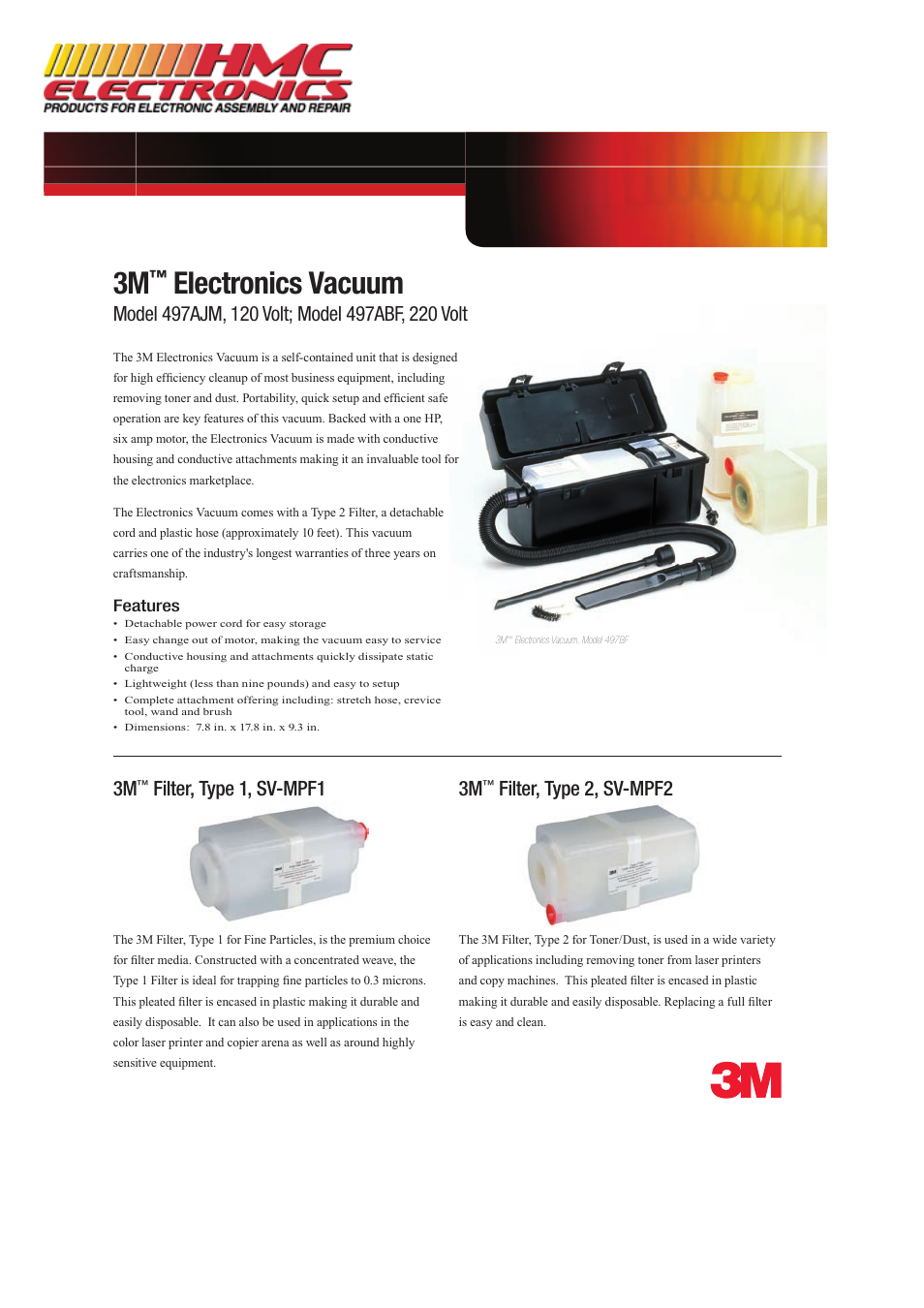 HMC Electronics SV-497AJM 3M Service Vacuum, ESD Safe User Manual | 2 pages