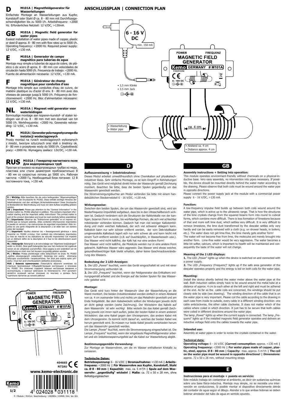 Kemo Electronic M101A User Manual | 2 pages