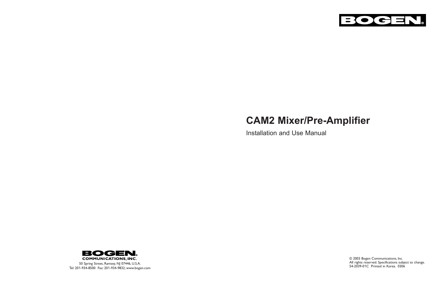 Bogen CAM2 User Manual | 16 pages