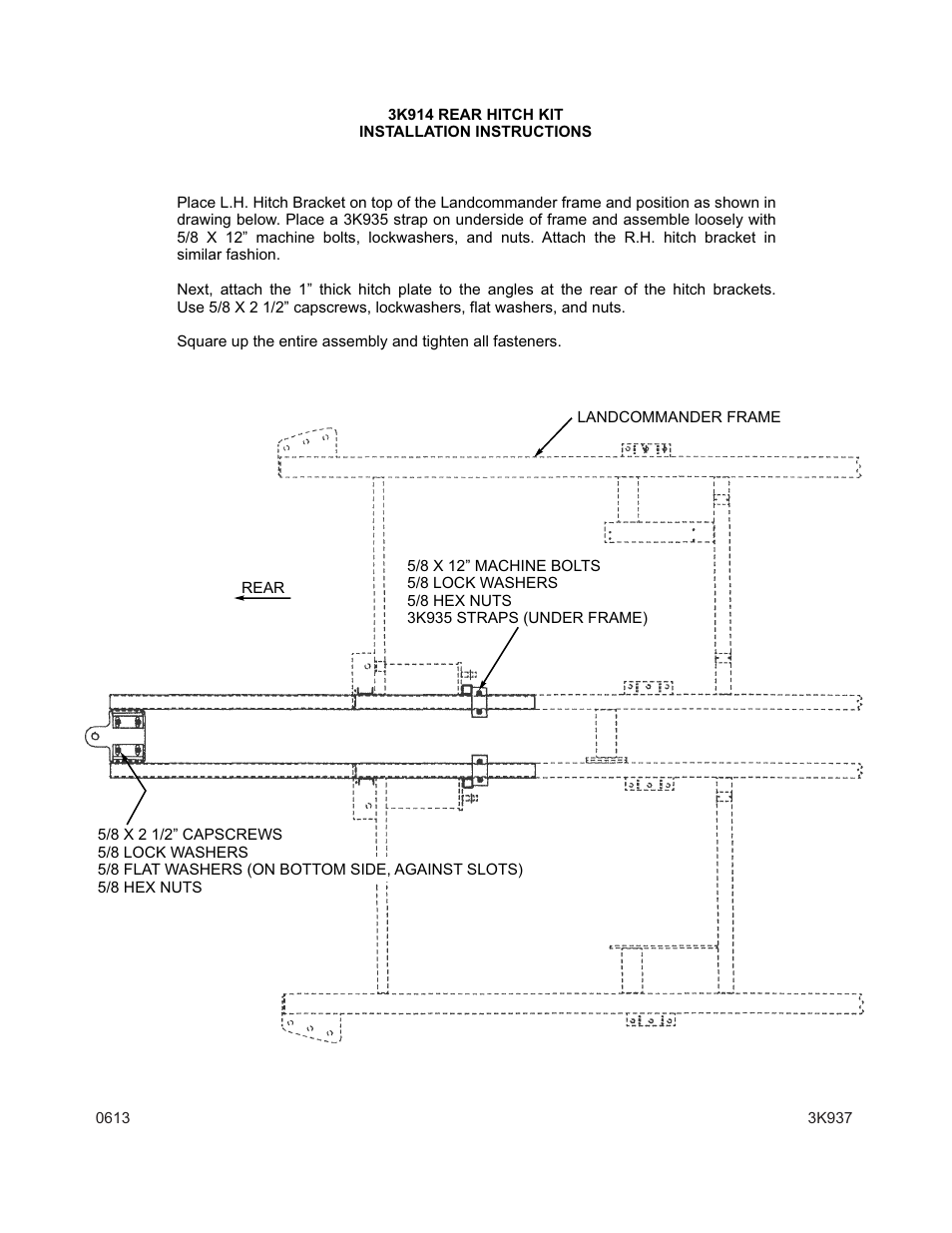 Landoll 3K914 REAR HITCH KIT User Manual | 1 page