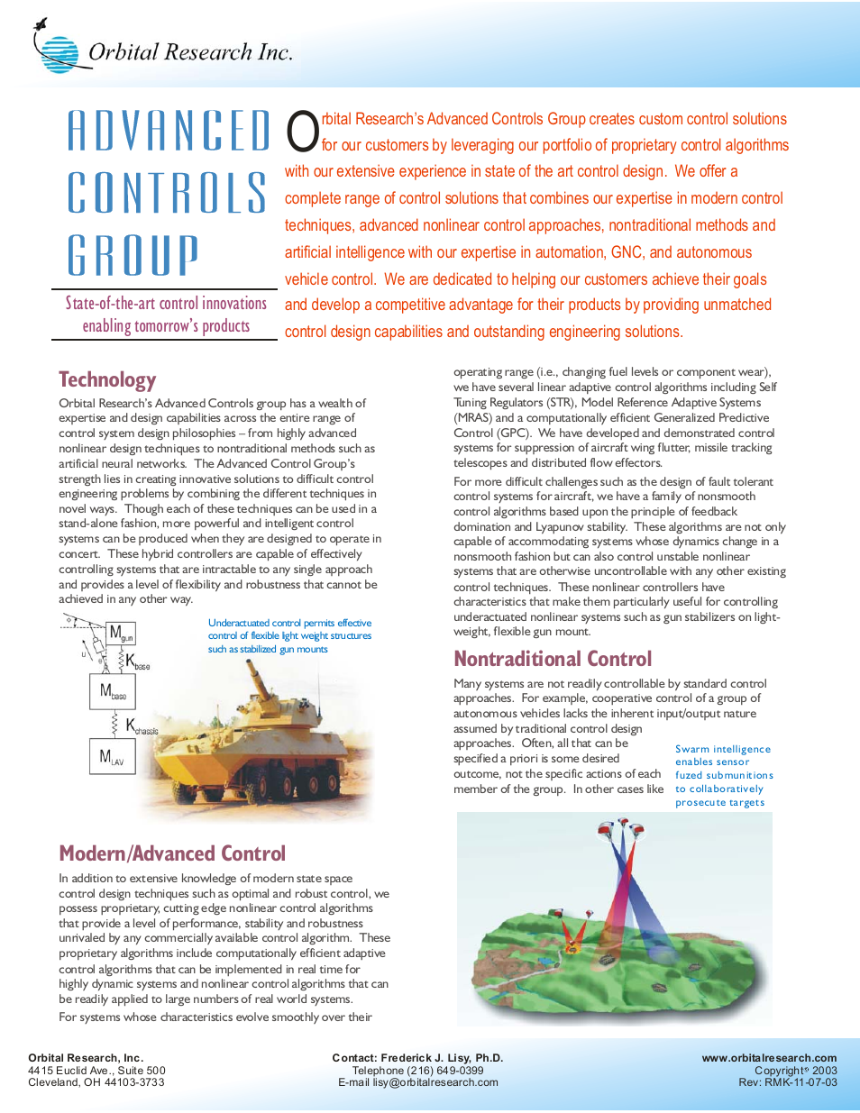 Orbital Research Advanced Controls Group User Manual | 2 pages