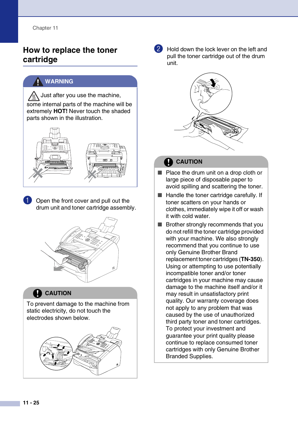 How to replace the toner cartridge, How to replace the toner cartridge -25 | Brother IntelliFax-2820 User Manual | Page 113 / 159