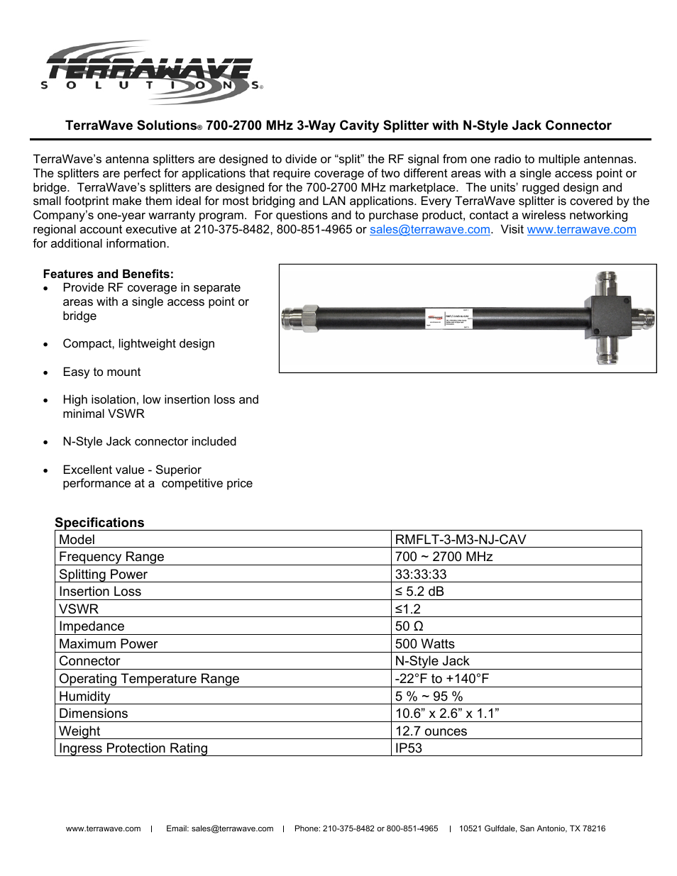 TerraWave RMFLT-3-M3-NJ-CAV User Manual | 1 page