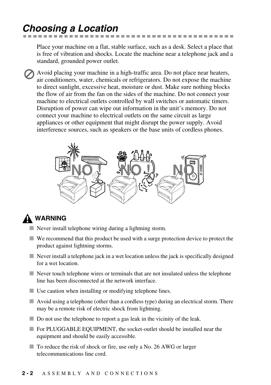 Choosing a location, Choosing a location -2 | Brother IntelliFAX 4100e User Manual | Page 28 / 156