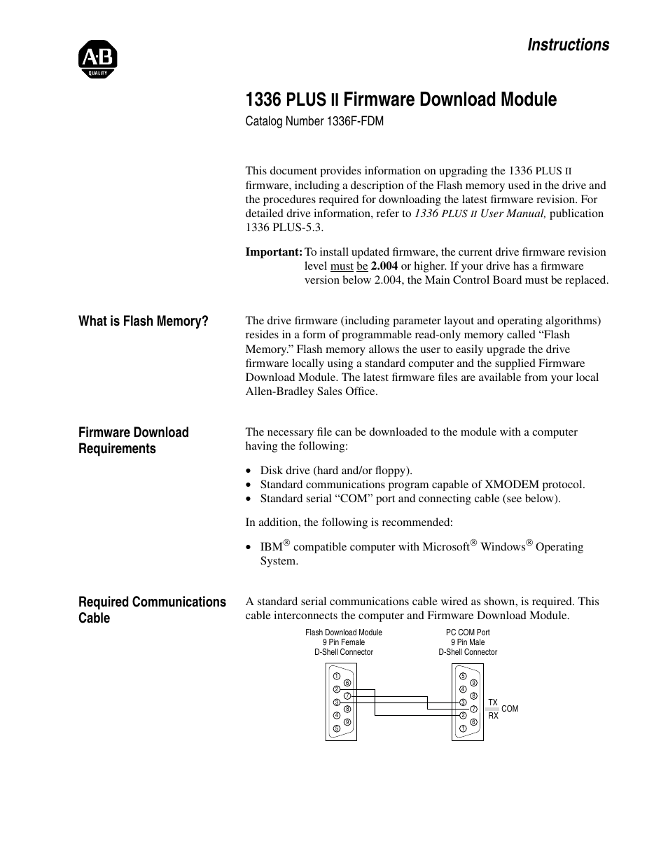 Rockwell Automation 1336F PLUS II Firmware Download Module Inst. User Manual | 12 pages