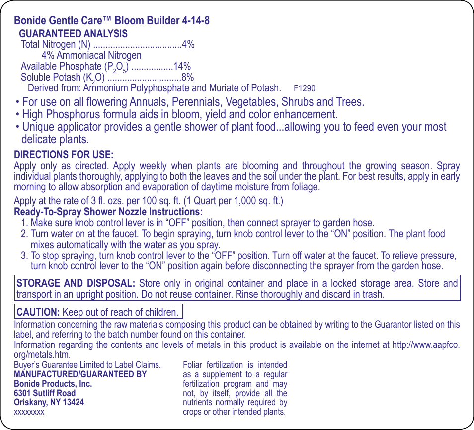 Bonide Gentle Care Bloom Builder User Manual | 1 page