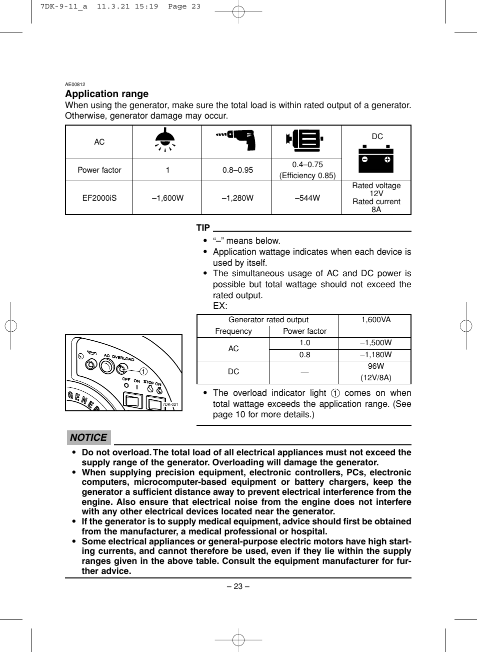 Notice, Application range | Yamaha ef2000is User Manual | Page 28 / 62